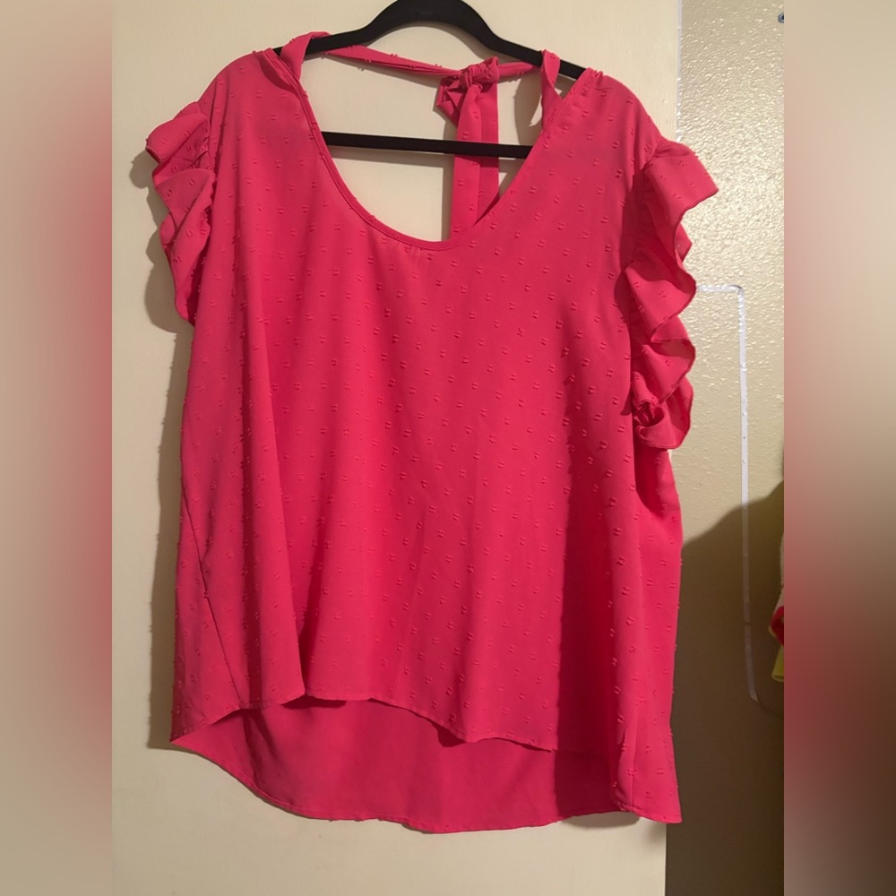 Feminine Ruffle Sleeve Blouse – Hot Pink with Tie Back